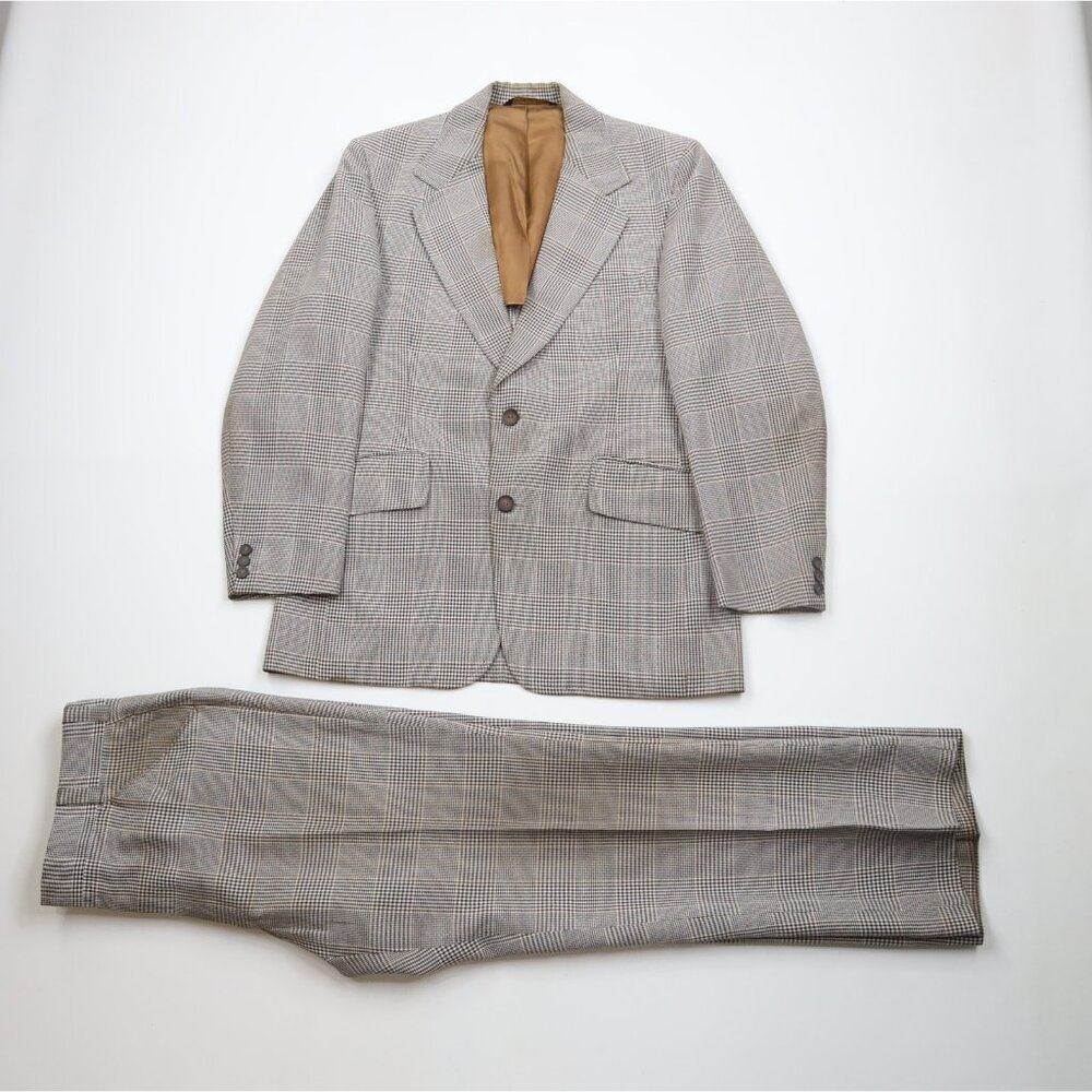 Vtg 60s 70s Palm Beach Mens 41R 2 Piece Wedding Suit Bell Bottoms Plaid 34x30